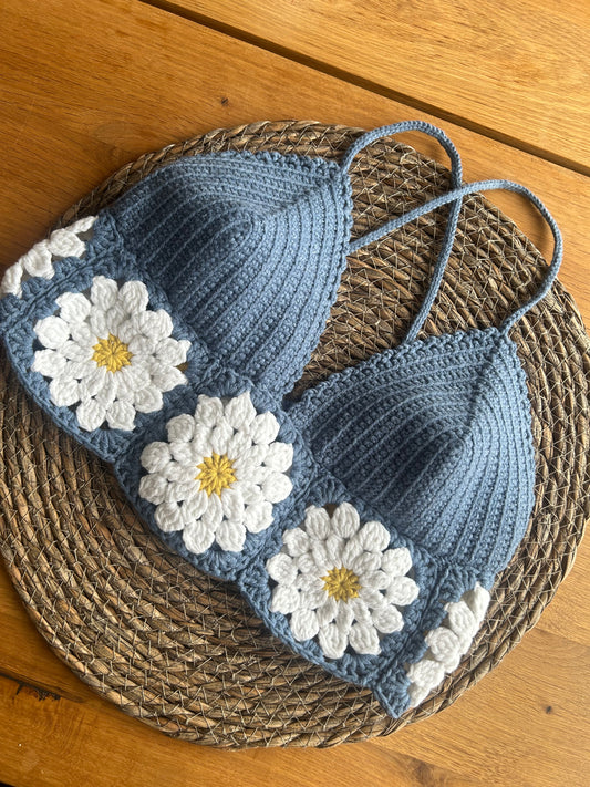 Top "Camélia" Bleu